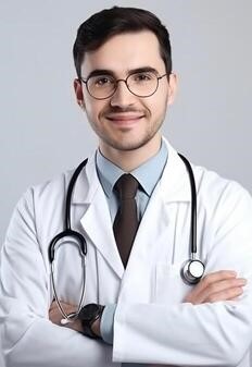 ai-generative-portrait-of-confident-male-doctor-in-white-coat-and-stethoscope-standing-with-arms-crossed-and-looking-at-camera-photo